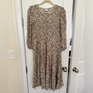 PinkBlush Neutral Floral Smocked 3/4 Sleeve Maternity Dress